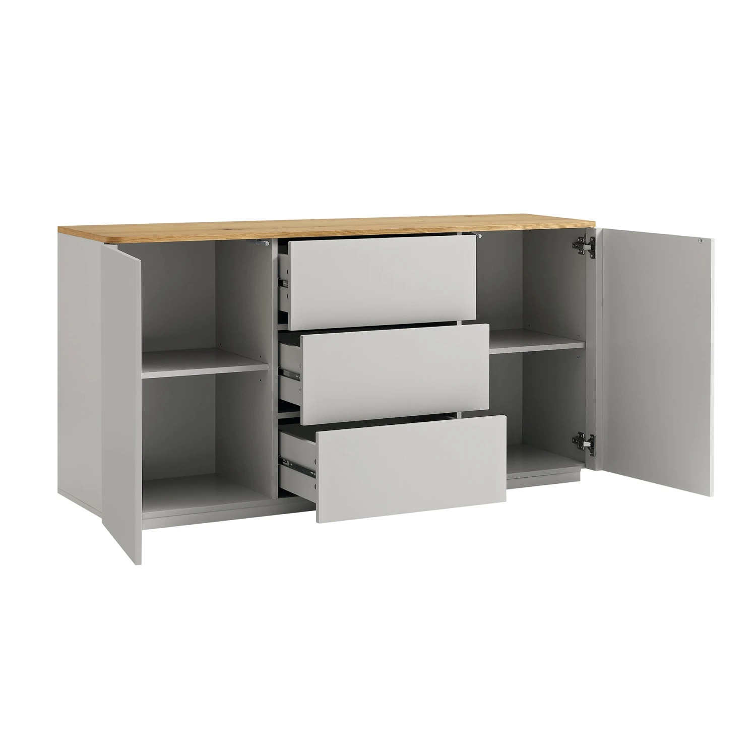 Agnes Curved Edge 2 Door 3 Drawer Wide Sideboard, Dove Grey With Oak Top 9 Agnes Curved Edge 2 Door 3 Drawer Wide Sideboard, Dove Grey With Oak Top - Image 9