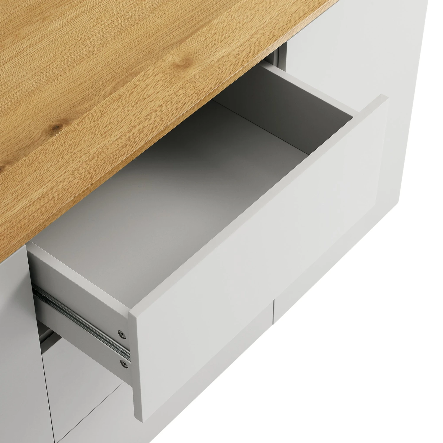 Agnes Curved Edge 2 Door 3 Drawer Wide Sideboard, Dove Grey With Oak Top 15 Agnes Curved Edge 2 Door 3 Drawer Wide Sideboard, Dove Grey With Oak Top - Image 15