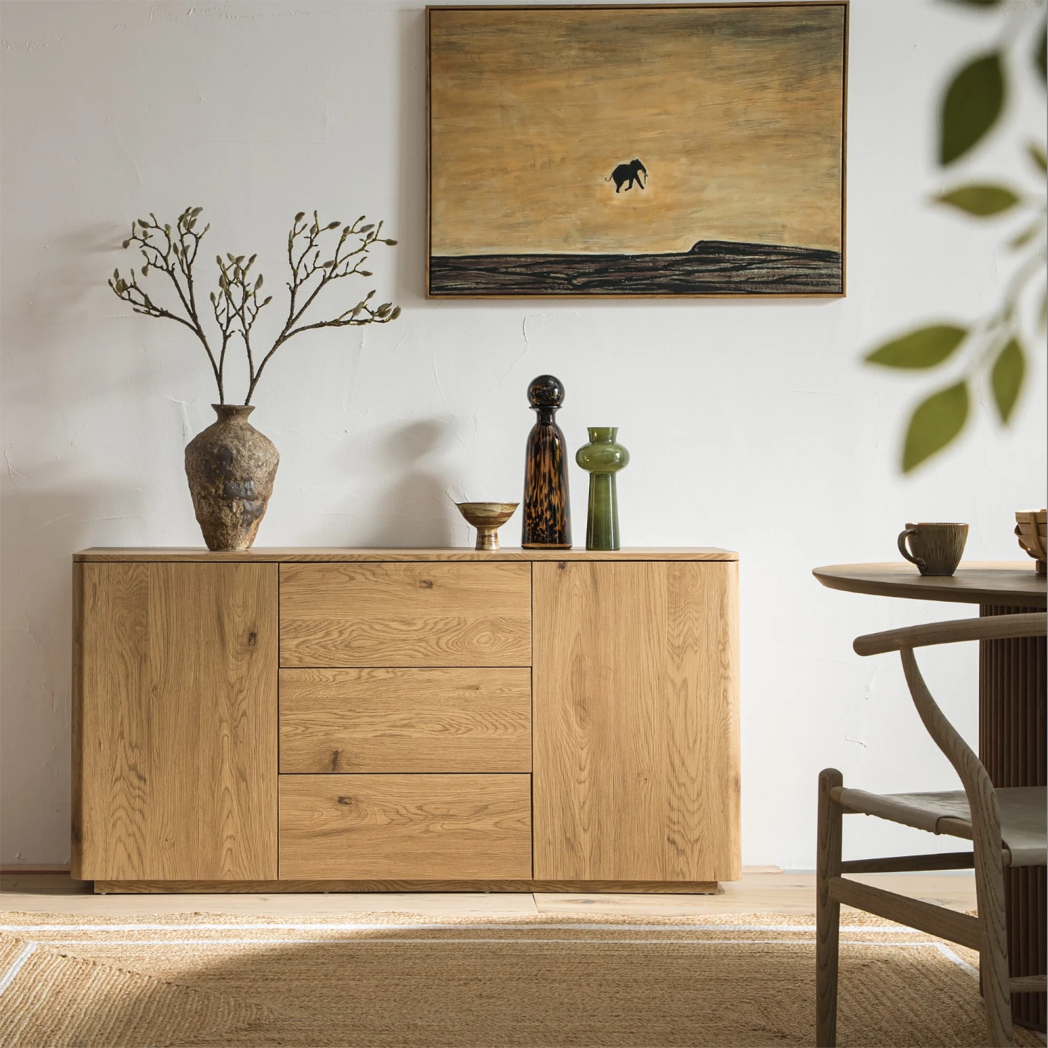 Agnes Curved Edge 2 Door 3 Drawer Wide Sideboard, Natural 1 Agnes Curved Edge 2 Door 3 Drawer Wide Sideboard, Natural