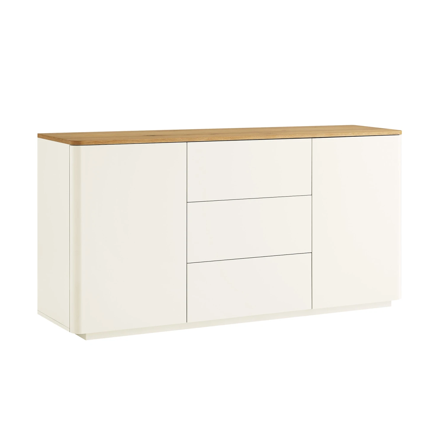 Agnes Curved Edge 2 Door 3 Drawer Wide Sideboard, Off White With Oak Top 6 Agnes Curved Edge 2 Door 3 Drawer Wide Sideboard, Off White With Oak Top - Image 6