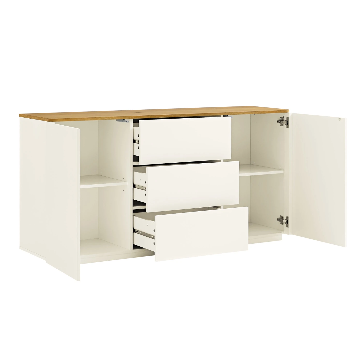 Agnes Curved Edge 2 Door 3 Drawer Wide Sideboard, Off White With Oak Top 9 Agnes Curved Edge 2 Door 3 Drawer Wide Sideboard, Off White With Oak Top - Image 9