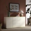 Agnes Curved Edge 2 Door 3 Drawer Wide Sideboard, Off White With Oak Top -Daals Store BSD 143 WHITE main