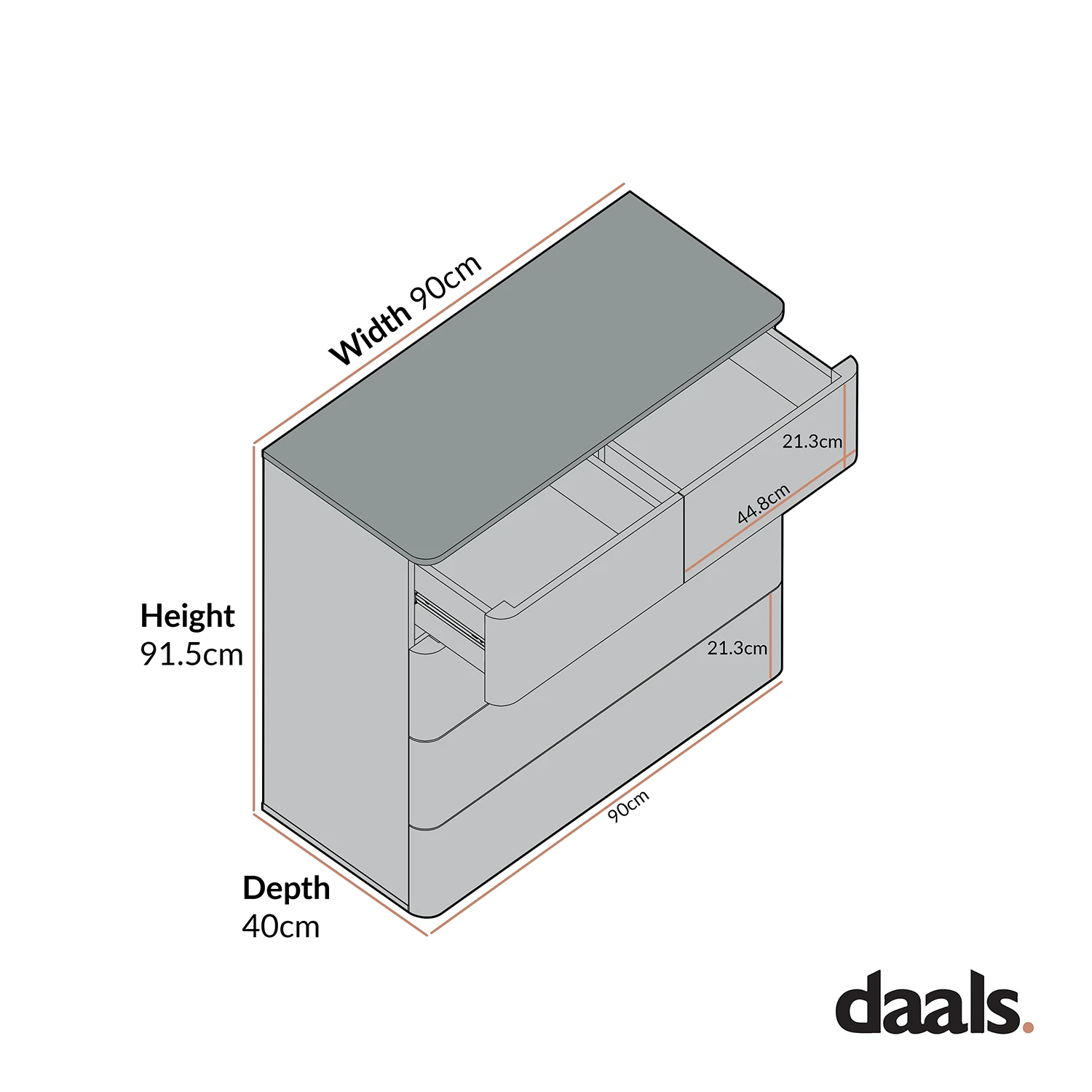 Agnes Curved Edge 2 Over 3 Chest Of Drawers, Off White With Oak Top 6 Agnes Curved Edge 2 Over 3 Chest Of Drawers, Off White With Oak Top - Image 6