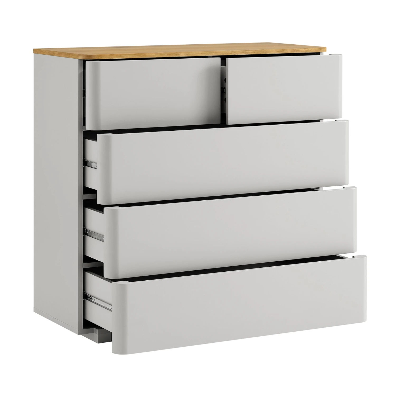 Agnes Curved Edge 2 Over 3 Chest Of Drawers, Dove Grey With Oak Top 7 Agnes Curved Edge 2 Over 3 Chest Of Drawers, Dove Grey With Oak Top - Image 7