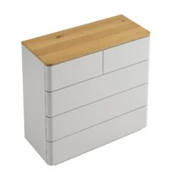 Agnes Curved Edge 2 Over 3 Chest Of Drawers, Dove Grey With Oak Top 21 Agnes Curved Edge 2 Over 3 Chest Of Drawers, Dove Grey With Oak Top -Daals Store BSD 144 DOVEGREY WB4