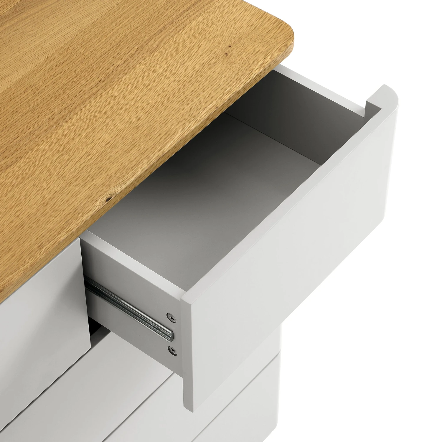 Agnes Curved Edge 2 Over 3 Chest Of Drawers, Dove Grey With Oak Top 13 Agnes Curved Edge 2 Over 3 Chest Of Drawers, Dove Grey With Oak Top - Image 13