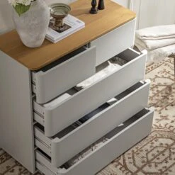 Agnes Curved Edge 2 Over 3 Chest Of Drawers, Dove Grey With Oak Top 16 Agnes Curved Edge 2 Over 3 Chest Of Drawers, Dove Grey With Oak Top -Daals Store BSD 144 DOVEGREY scene3