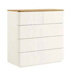 Agnes Curved Edge 2 Over 3 Chest Of Drawers, Off White With Oak Top 15 Agnes Curved Edge 2 Over 3 Chest Of Drawers, Off White With Oak Top -Daals Store BSD 144 WHITE WB2