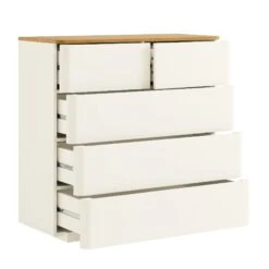 Agnes Curved Edge 2 Over 3 Chest Of Drawers, Off White With Oak Top 17 Agnes Curved Edge 2 Over 3 Chest Of Drawers, Off White With Oak Top -Daals Store BSD 144 WHITE WB3