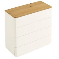 Agnes Curved Edge 2 Over 3 Chest Of Drawers, Off White With Oak Top 18 Agnes Curved Edge 2 Over 3 Chest Of Drawers, Off White With Oak Top -Daals Store BSD 144 WHITE WB4