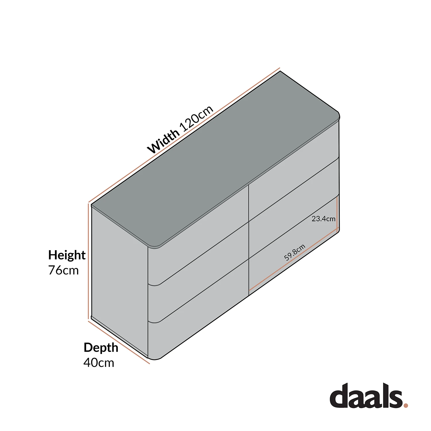 Agnes Curved Edge Chest Of 6 Drawers, Dove Grey With Oak Top 7 Agnes Curved Edge Chest Of 6 Drawers, Dove Grey With Oak Top - Image 7