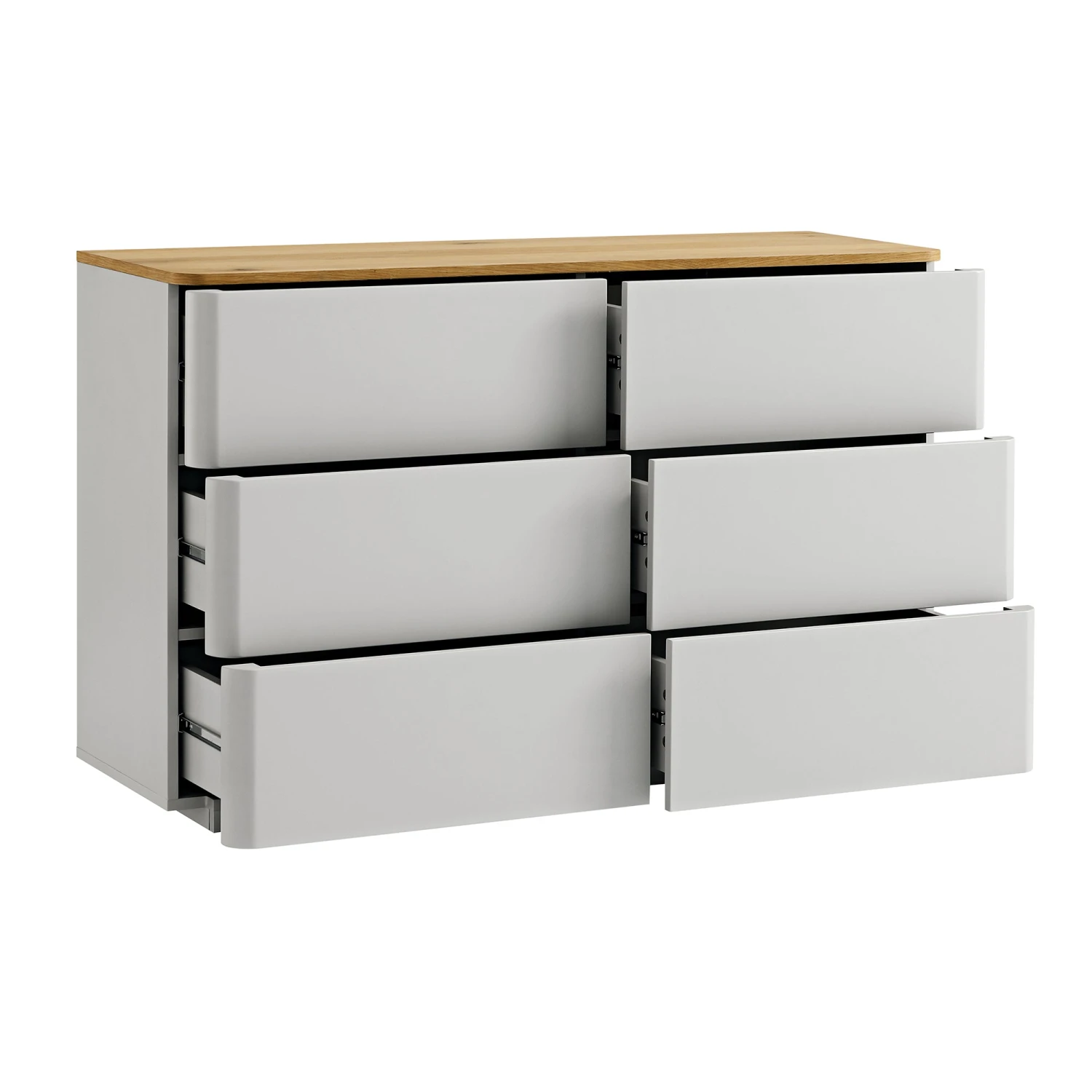 Agnes Curved Edge Chest Of 6 Drawers, Dove Grey With Oak Top 8 Agnes Curved Edge Chest Of 6 Drawers, Dove Grey With Oak Top - Image 8