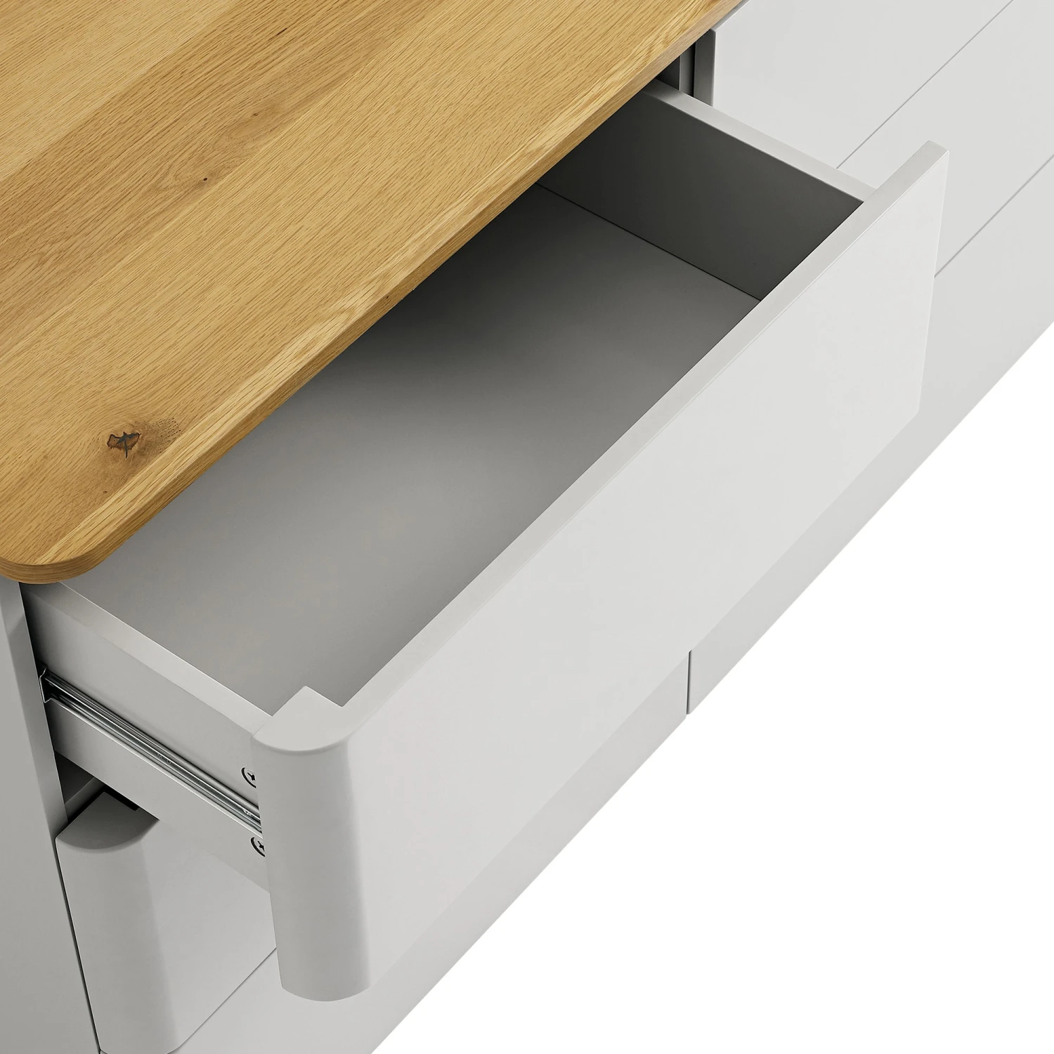 Agnes Curved Edge Chest Of 6 Drawers, Dove Grey With Oak Top 12 Agnes Curved Edge Chest Of 6 Drawers, Dove Grey With Oak Top - Image 12