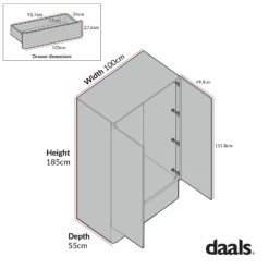 Agnes Curved Edge Double Wardrobe, Dove Grey With Oak Top -Daals Store BSD 146 CHART 1