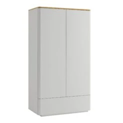 Agnes Curved Edge Double Wardrobe, Dove Grey With Oak Top -Daals Store BSD 146 DOVEGREY WB2