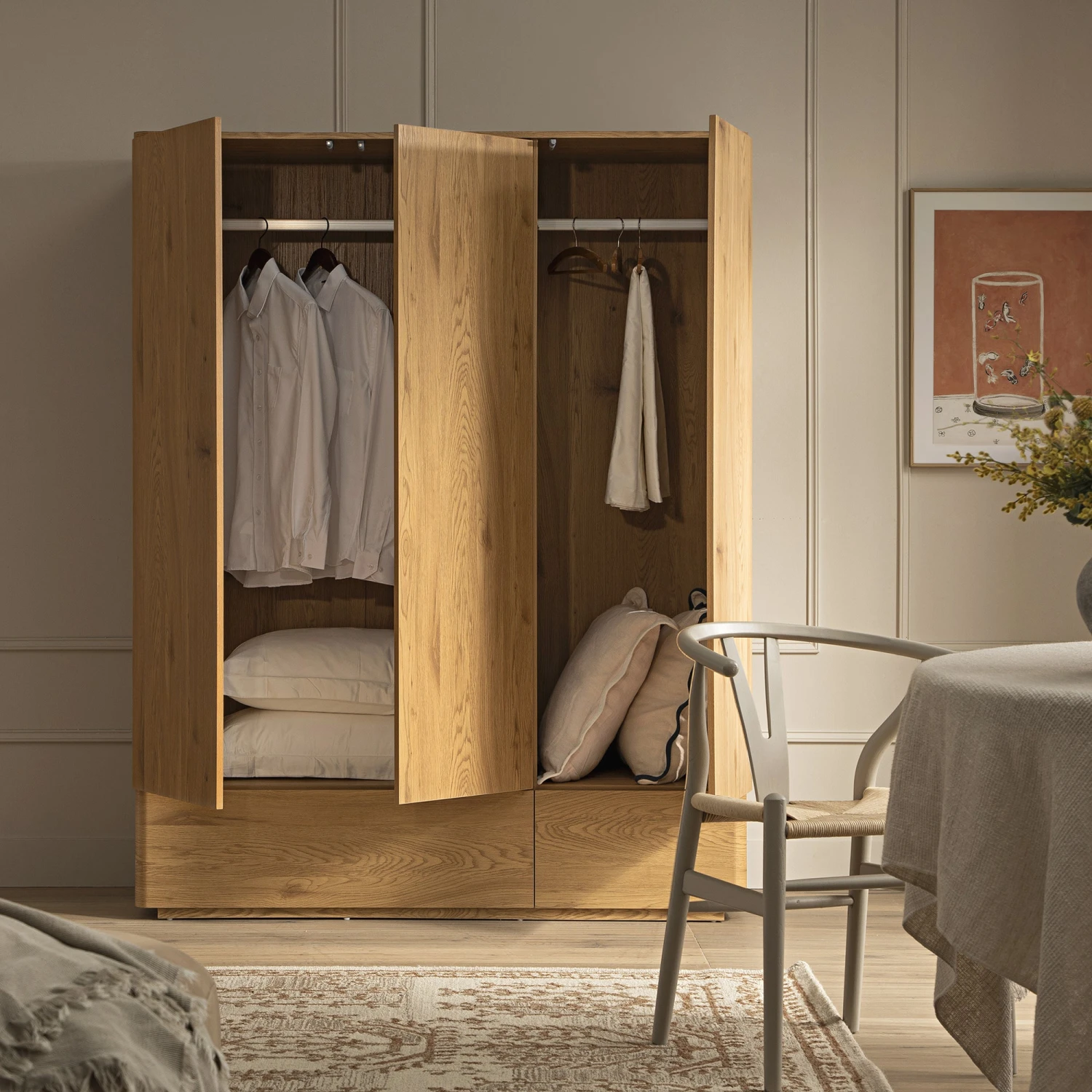 Agnes Curved Edge Triple Wardrobe, Natural 3 Agnes Curved Edge Triple Wardrobe, Natural - Image 3