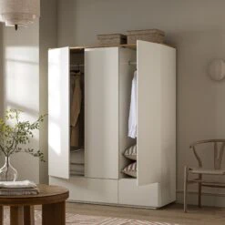 Agnes Curved Edge Triple Wardrobe, Off White With Oak Top 15 Agnes Curved Edge Triple Wardrobe, Off White With Oak Top -Daals Store BSD 147 WHITE scene2