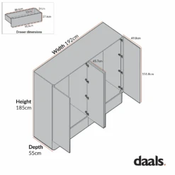 Agnes Curved Edge 4-Door Wardrobe, Off White With Oak Top 21 Agnes Curved Edge 4-Door Wardrobe, Off White With Oak Top -Daals Store BSD 148 CHART 1