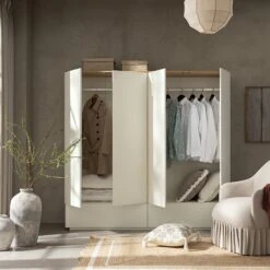 Agnes Curved Edge 4-Door Wardrobe, Off White With Oak Top 17 Agnes Curved Edge 4-Door Wardrobe, Off White With Oak Top -Daals Store BSD 148 WHITE scene2