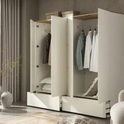 Agnes Curved Edge 4-Door Wardrobe, Off White With Oak Top 18 Agnes Curved Edge 4-Door Wardrobe, Off White With Oak Top -Daals Store BSD 148 WHITE scene3
