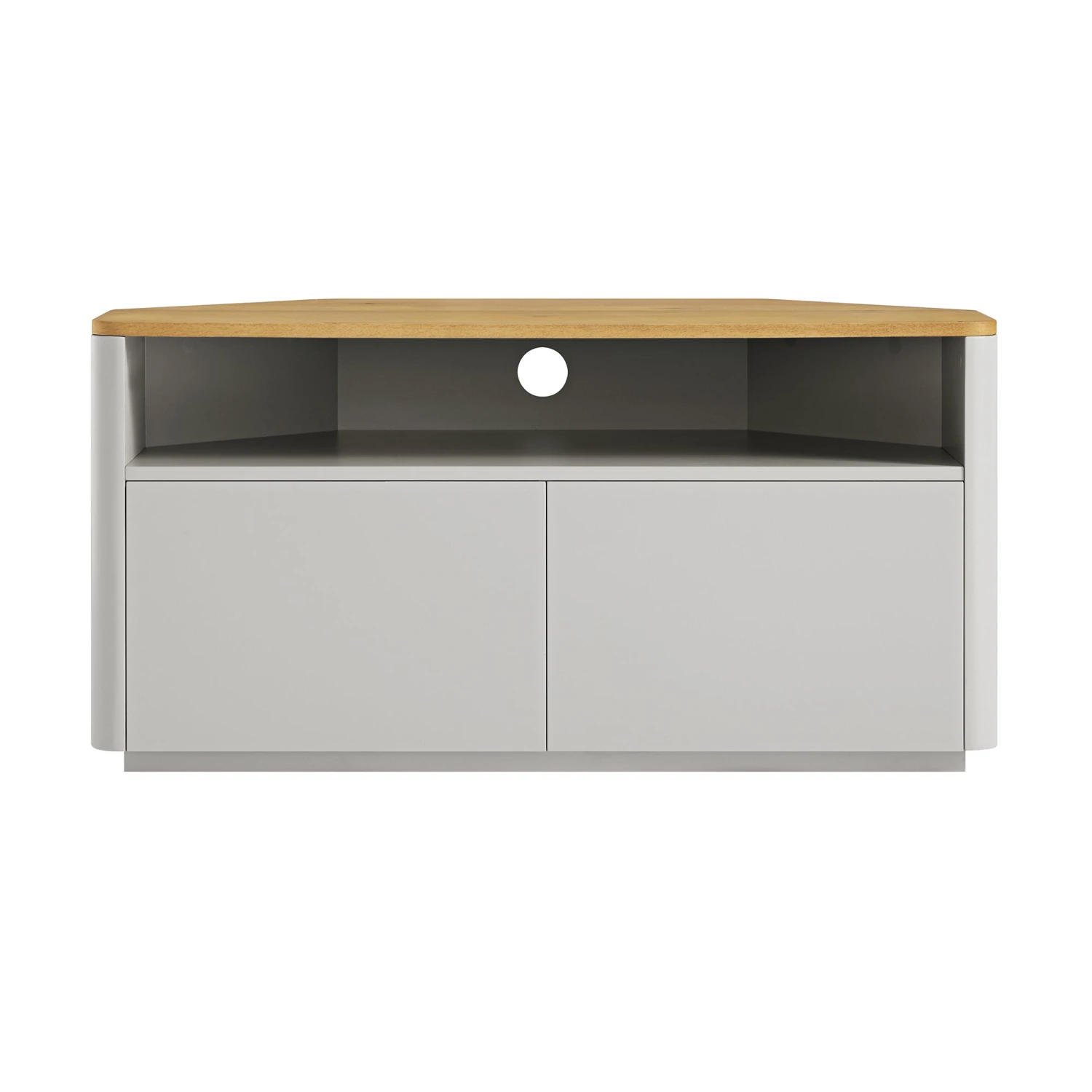 Agnes Curved Edge Corner TV Unit, Dove Grey With Oak Top 5 Agnes Curved Edge Corner TV Unit, Dove Grey With Oak Top - Image 5