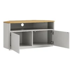 Agnes Curved Edge Corner TV Unit, Dove Grey With Oak Top 18 Agnes Curved Edge Corner TV Unit, Dove Grey With Oak Top -Daals Store BSD 149 DOVEGREY WB3