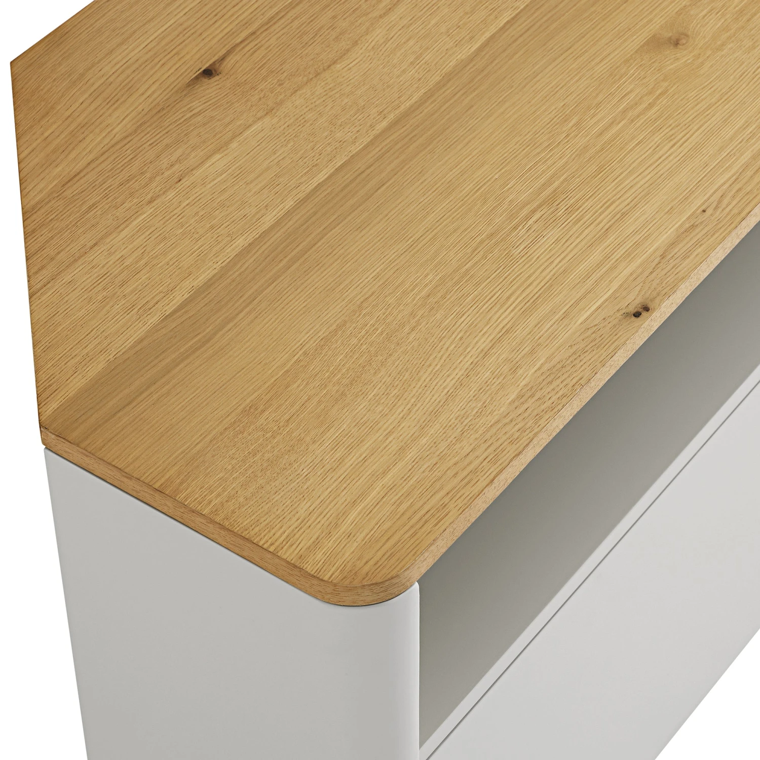 Agnes Curved Edge Corner TV Unit, Dove Grey With Oak Top 11 Agnes Curved Edge Corner TV Unit, Dove Grey With Oak Top - Image 11
