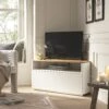 Agnes Curved Edge Corner TV Unit, Off White With Oak Top 20 Agnes Curved Edge Corner TV Unit, Off White With Oak Top -Daals Store BSD 149 WHITE main