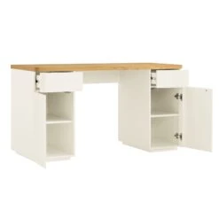 Agnes Curved Edge Desk With Storage, Off White With Oak Top 20 Agnes Curved Edge Desk With Storage, Off White With Oak Top -Daals Store BSD 150 WHITE WB3