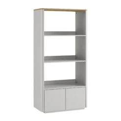Agnes Curved Edge Bookcase, Dove Grey With Oak Top -Daals Store BSD 151 DOVEGREY WB2