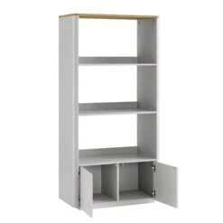 Agnes Curved Edge Bookcase, Dove Grey With Oak Top -Daals Store BSD 151 DOVEGREY WB4