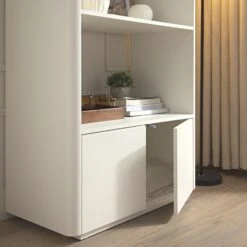 Agnes Curved Edge Bookcase, Off White With Oak Top 16 Agnes Curved Edge Bookcase, Off White With Oak Top -Daals Store BSD 151 WHITE scene3
