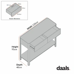 Agnes Curved Edge 2 Drawer Console Table, Natural -Daals Store BSD 152 CHART 1