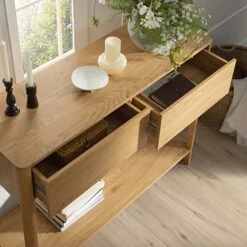 Agnes Curved Edge 2 Drawer Console Table, Natural -Daals Store BSD 152 OAK scene2