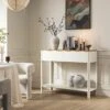 Agnes Curved Edge 2 Drawer Console Table, Off White With Oak Top 25 Agnes Curved Edge 2 Drawer Console Table, Off White With Oak Top -Daals Store BSD 152 WHITE main