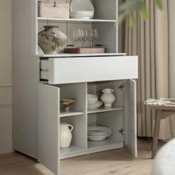 Agnes Curved Edge Dresser, Dove Grey With Oak Top -Daals Store BSD 153 DOVEGREY scene2