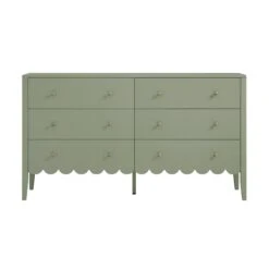Henley Scalloped Edge 6 Drawer 140cm Wide Chest, Sage Green