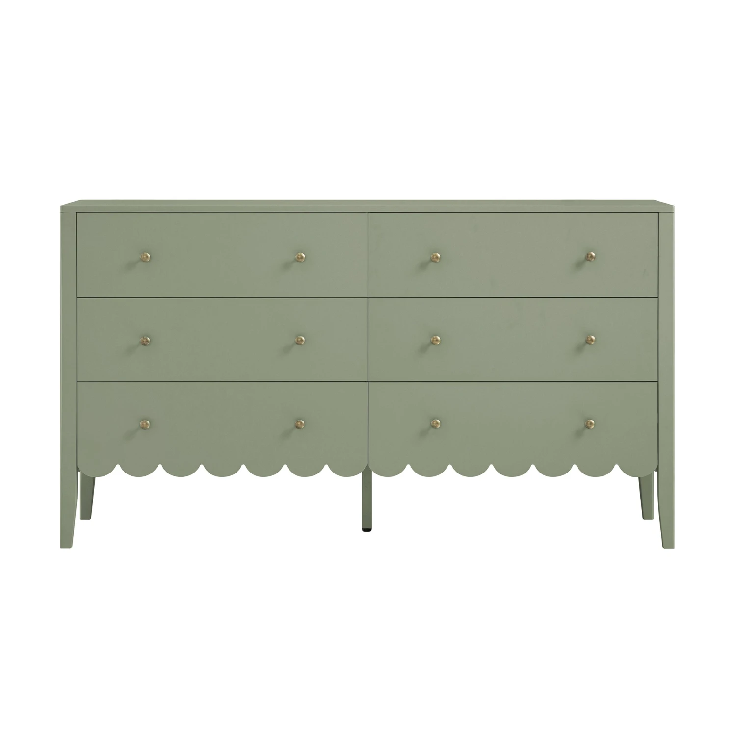 Henley Scalloped Edge 6 Drawer 140cm Wide Chest, Sage Green 1 Henley Scalloped Edge 6 Drawer 140cm Wide Chest, Sage Green