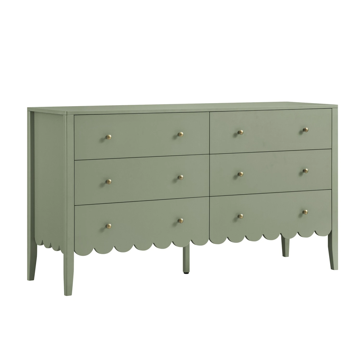 Henley Scalloped Edge 6 Drawer 140cm Wide Chest, Sage Green 4 Henley Scalloped Edge 6 Drawer 140cm Wide Chest, Sage Green - Image 4