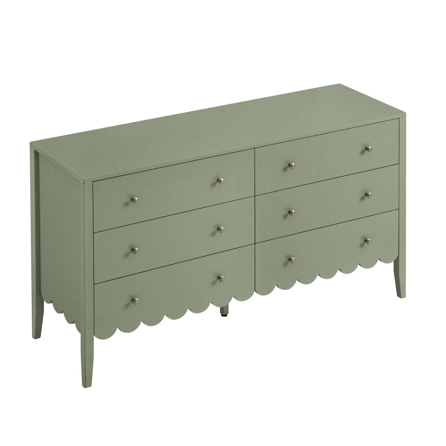 Henley Scalloped Edge 6 Drawer 140cm Wide Chest, Sage Green 5 Henley Scalloped Edge 6 Drawer 140cm Wide Chest, Sage Green - Image 5