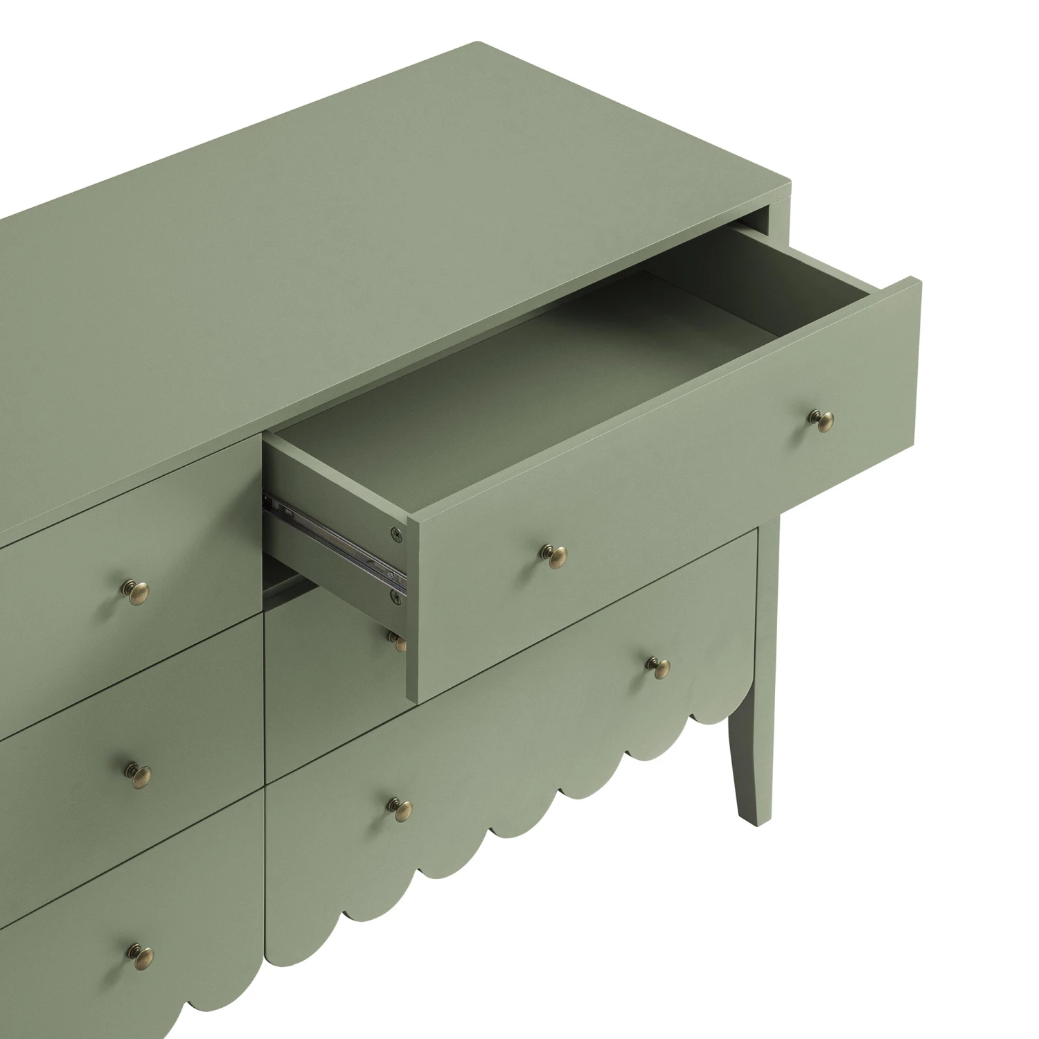 Henley Scalloped Edge 6 Drawer 140cm Wide Chest, Sage Green 8 Henley Scalloped Edge 6 Drawer 140cm Wide Chest, Sage Green - Image 8