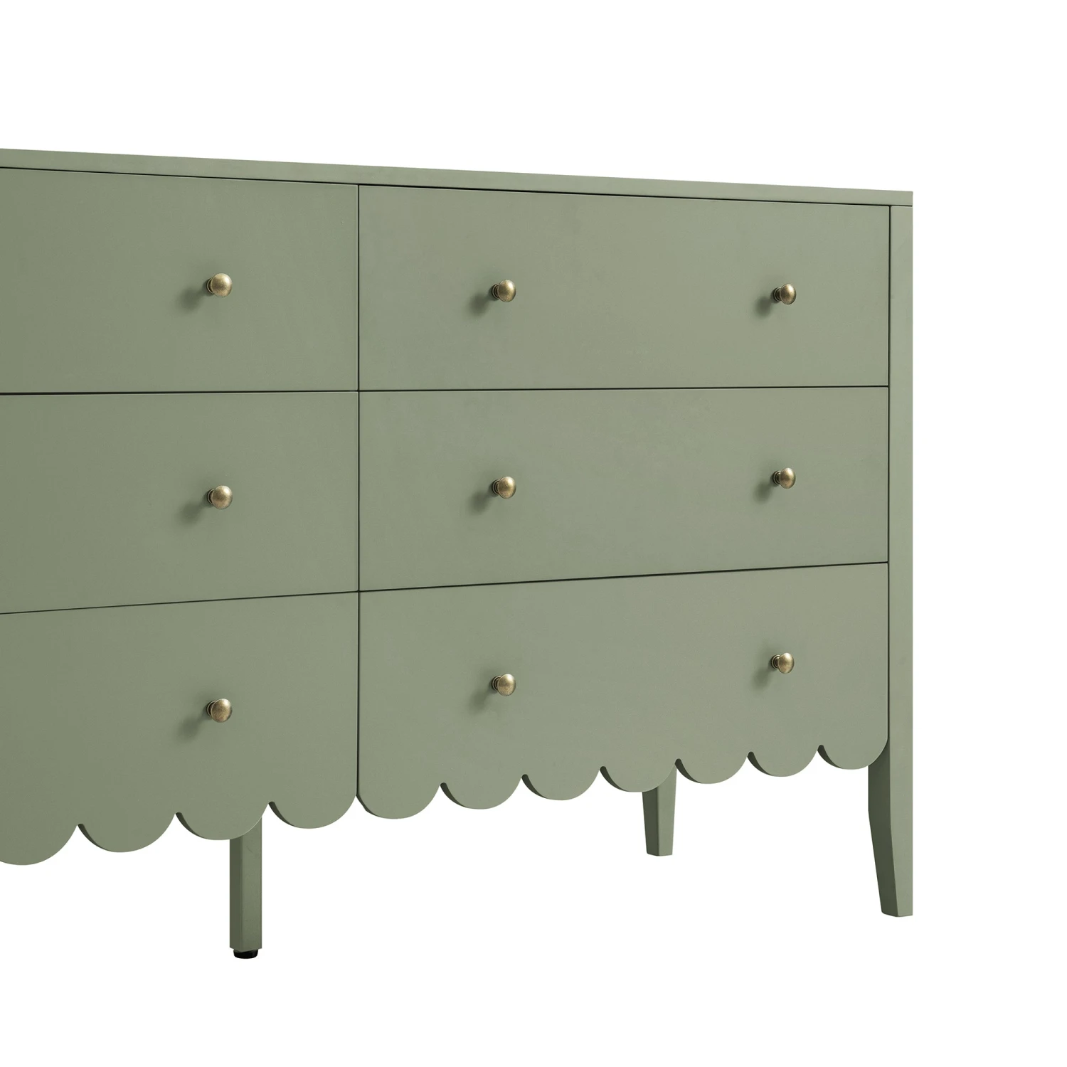 Henley Scalloped Edge 6 Drawer 140cm Wide Chest, Sage Green 9 Henley Scalloped Edge 6 Drawer 140cm Wide Chest, Sage Green - Image 9
