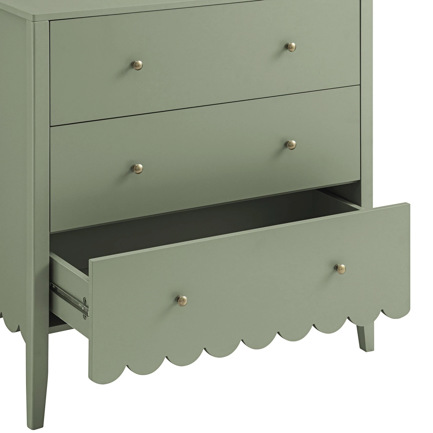 Henley Scalloped Edge 3 Drawer Chest, Sage Green 12 Henley Scalloped Edge 3 Drawer Chest, Sage Green - Image 12
