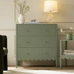 Henley Scalloped Edge 3 Drawer Chest, Sage Green 16 Henley Scalloped Edge 3 Drawer Chest, Sage Green -Daals Store BSD 155 SAGE scene2