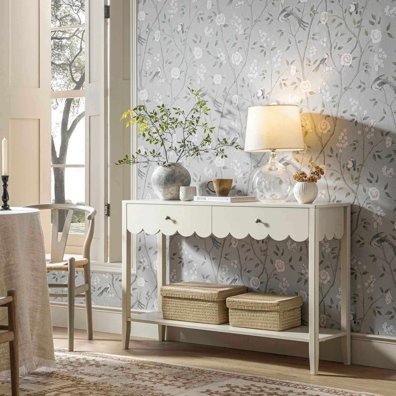 Henley Scalloped Edge Console Table, Light Sand 1 Henley Scalloped Edge Console Table, Light Sand