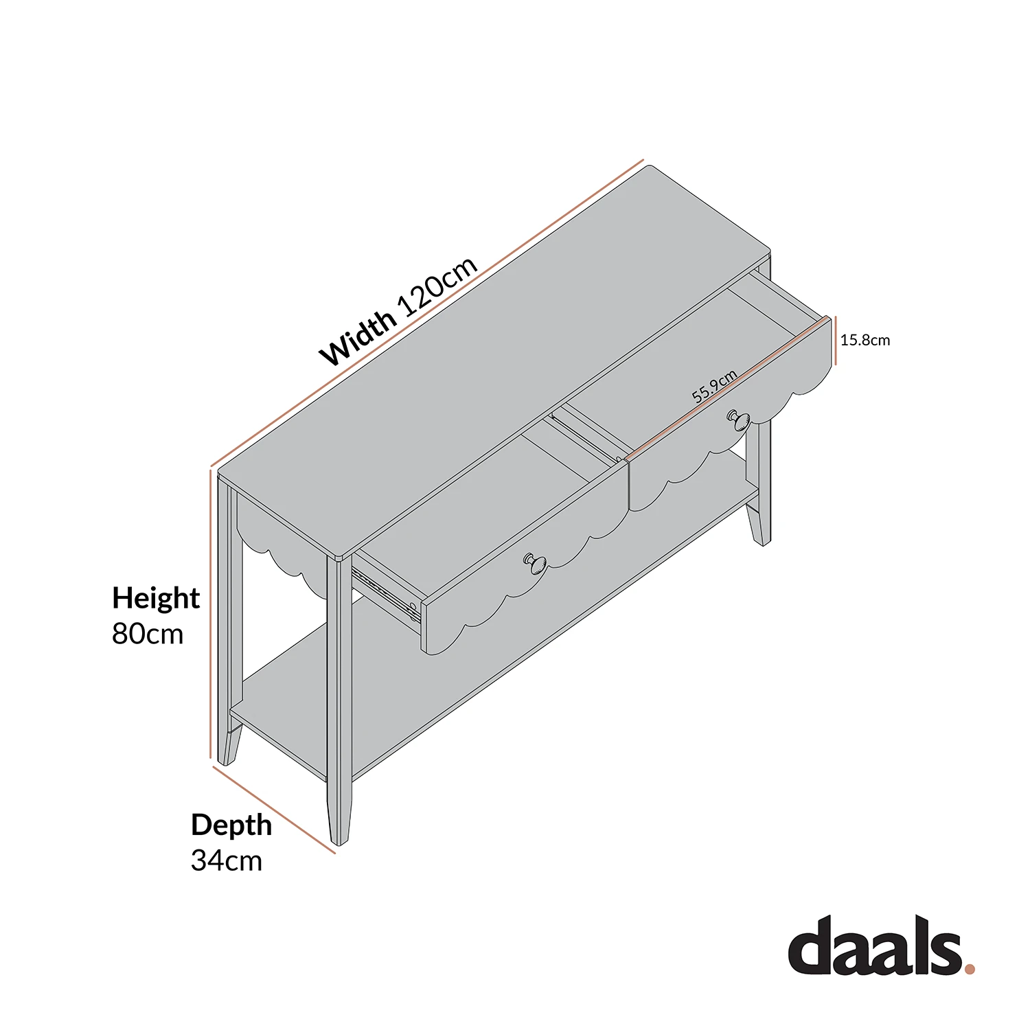 Henley Scalloped Edge Console Table, Light Sand 6 Henley Scalloped Edge Console Table, Light Sand - Image 6