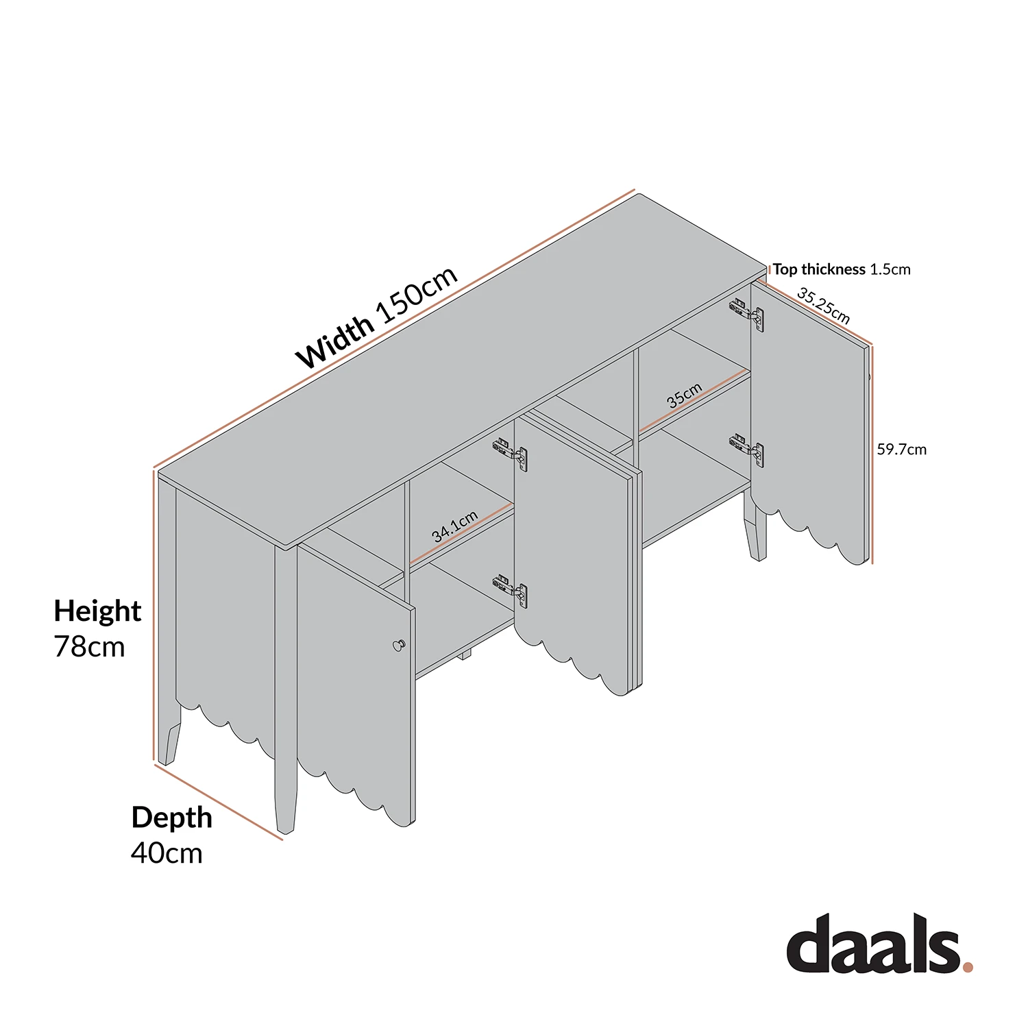 Henley Scalloped Edge 150cm Wide Sideboard, Blue Spruce 9 Henley Scalloped Edge 150cm Wide Sideboard, Blue Spruce - Image 9
