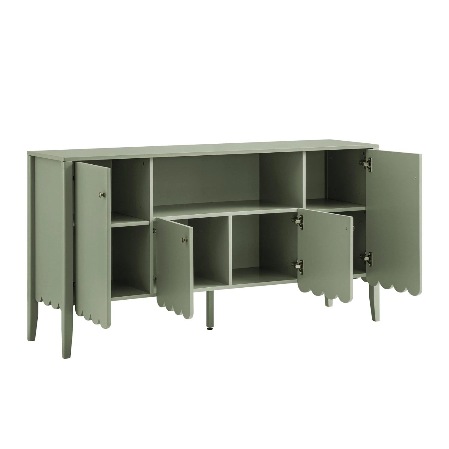 Henley Scalloped Edge 150cm Wide Sideboard With Open Shelf, Sage Green 9 Henley Scalloped Edge 150cm Wide Sideboard With Open Shelf, Sage Green - Image 9