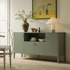Henley Scalloped Edge 150cm Wide Sideboard With Open Shelf, Sage Green 17 Henley Scalloped Edge 150cm Wide Sideboard With Open Shelf, Sage Green -Daals Store BSD 158 SAGE scene1