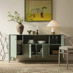 Henley Scalloped Edge 150cm Wide Sideboard With Open Shelf, Sage Green 18 Henley Scalloped Edge 150cm Wide Sideboard With Open Shelf, Sage Green -Daals Store BSD 158 SAGE scene2